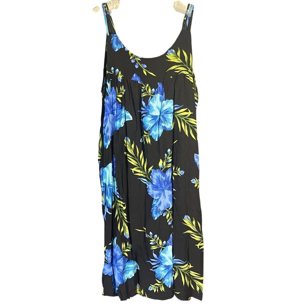 Just Love Floral Sundress Womens M Black Blue Tropical Hibiscus Airy Travel